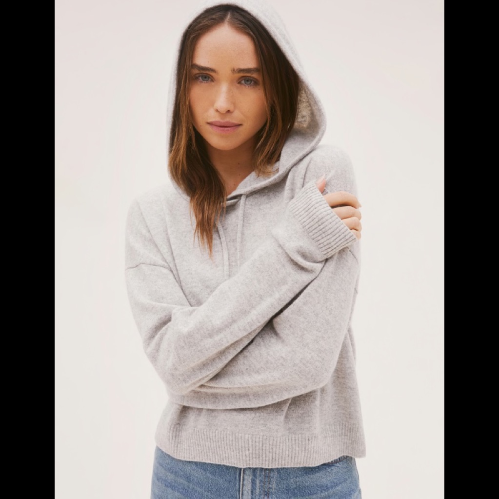 Reformation Light Gray Hooded Cashmere-Blend Sweater